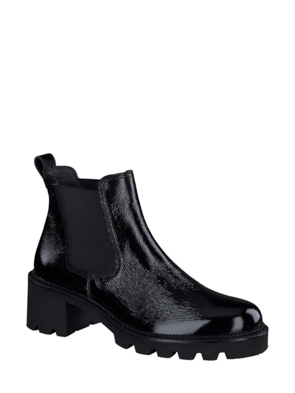 Paul Green Jada Lug Sole Chelsea Boot CRINKLED PATENT BLACK 8.5
